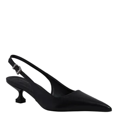 Scarpin Slingback Couro Confort Salto Baixo Taça Preto