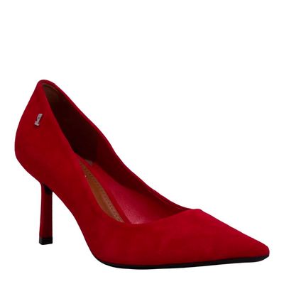 Scarpin Couro Camurça Bico Fino Vermelho