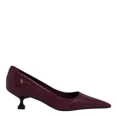 Scarpin Croco Italiano Bico Fino Salto Baixo Taça Roxo Berry
