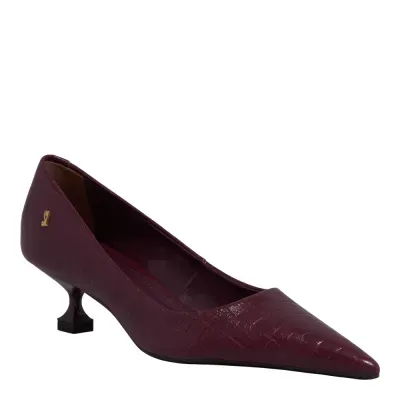 Scarpin Croco Italiano Bico Fino Salto Baixo Taça Roxo Berry