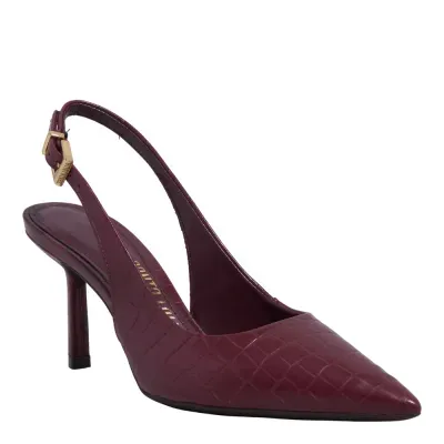 Scarpin Slingback Croco Salto Fino Roxo Berry