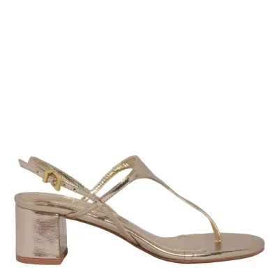 Sandália De Dedo Metalizada Salto Bloco Dourado
