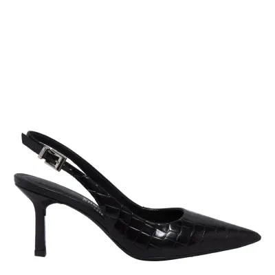 Scarpin Slingback Croco Salto Fino Preto