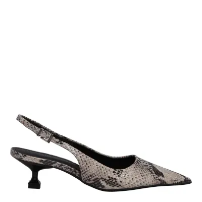 Scarpin Slingback Couro Salto Baixo Taça Animal Print Cobra