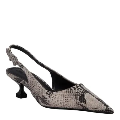 Scarpin Slingback Couro Salto Baixo Taça Animal Print Cobra