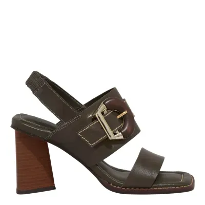 Sandália Couro Soft Salto Grosso Verde Army