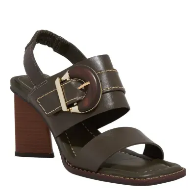 Sandália Couro Soft Salto Grosso Verde Army