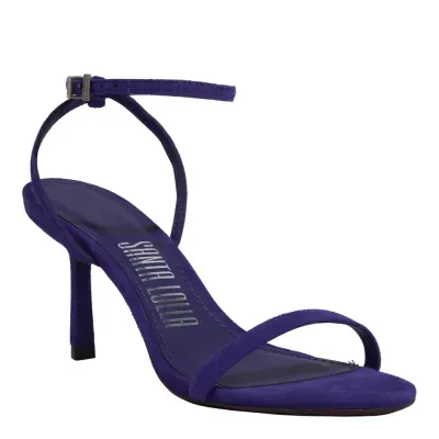 Sandália Couro Camurça Salto Alto Fino Roxo Vamp