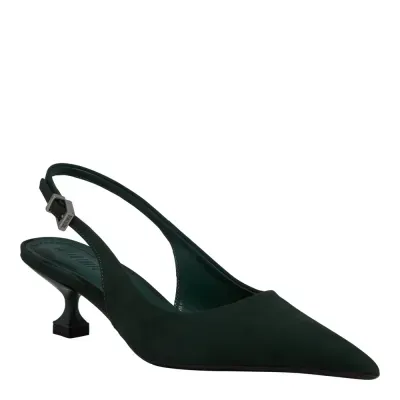 Scarpin Slingback Couro Nobuck Salto Taça Verde Turmalina