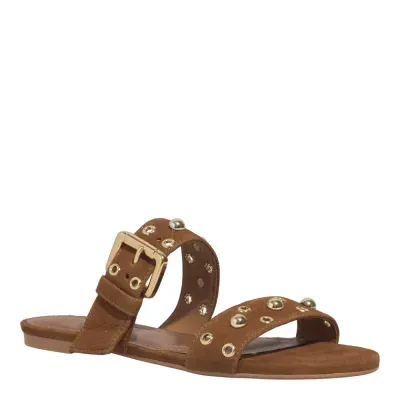 Rasteira Ilhós Couro Camurça Marrom