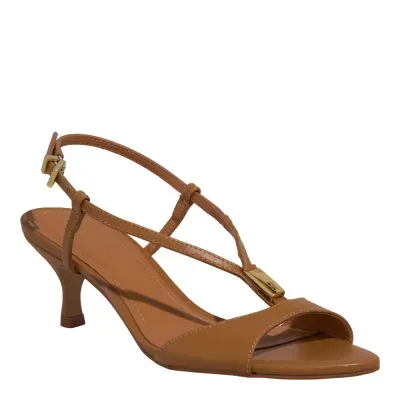 Sandália Couro Confort Salto Baixo Fino Caramelo