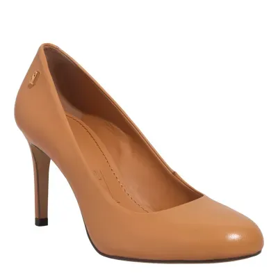 Scarpin Boneca Couro Pelica Soft Bico Redondo Caramelo