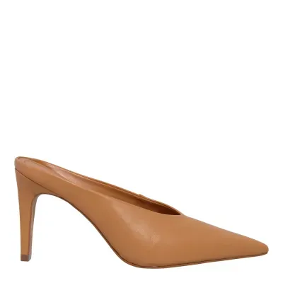 Mule Couro Pelica Soft Salto Alto Bege