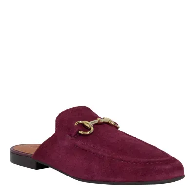 Mule Mocassim Couro Camurça Bico Redondo Roxo Berry