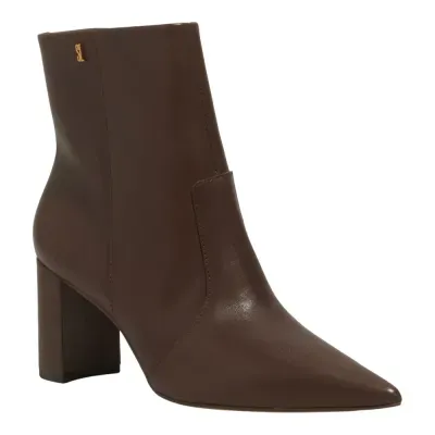 Bota Couro Nobre Soft Bico Fino Salto Bloco Marrom Dark