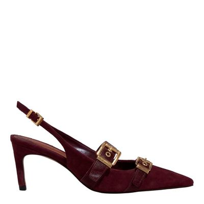 Scarpin Slingback Couro Camurça Salto Fino Roxo Berry