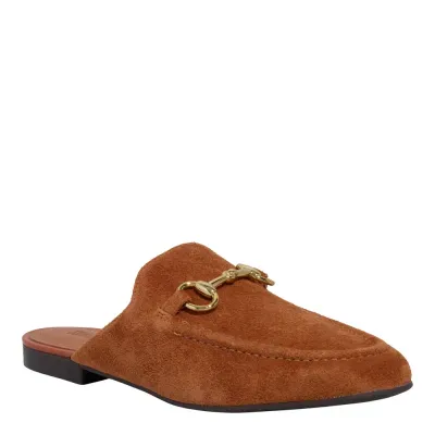 Mule Mocassim Couro Camurça Bico Redondo Marrom Brick