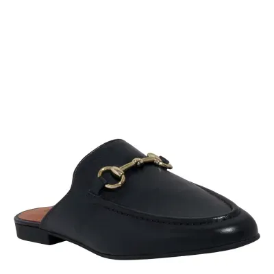 Mule Mocassim Couro Nobre Soft Bico Redondo Preto