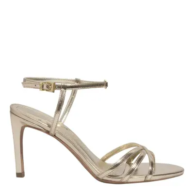 Sandália Metalizada Reflexo Salto Fino Dourada