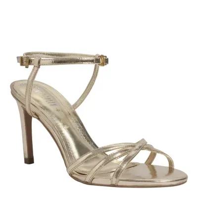 Sandália Metalizada Reflexo Salto Fino Dourada