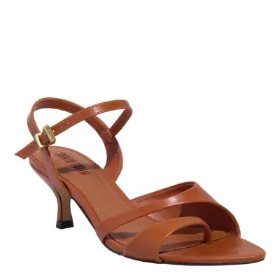 Sandália Couro Nobre Soft Salto Taça Marrom Brick