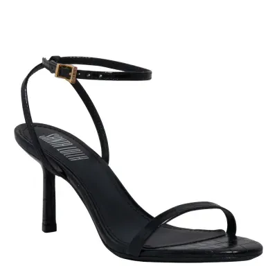 Sandália Croco Vivacius Salto Alto Fino Preta