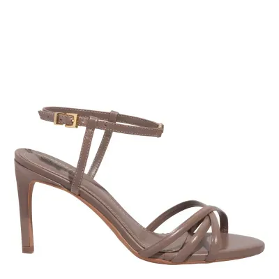 Sandália Couro Confort Salto Fino Cinza Fog