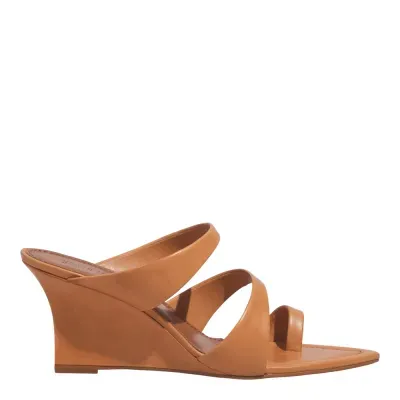 Mule Anabela Couro Bico Fino Caramelo