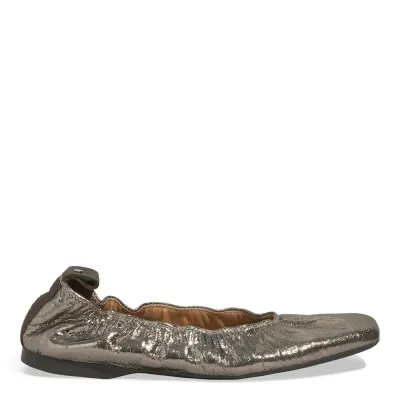 Sapatilha Franzida Couro Metalizada Bico Quadrado Prata