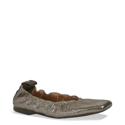 Sapatilha Franzida Couro Metalizada Bico Quadrado Prata