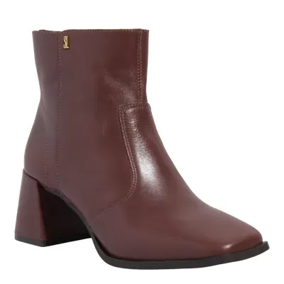Bota Couro Nobre Soft Cano Curto Salto Grosso Marrom Cocoa