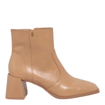 Bota Couro Nobre Soft Cano Curto Salto Grosso Bege