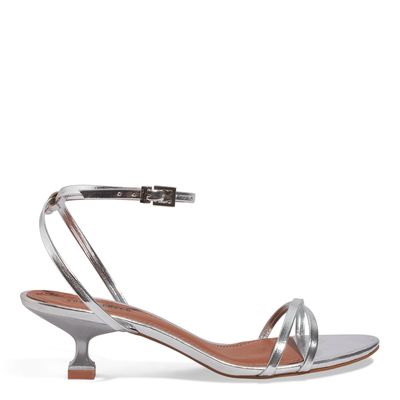 Sandália Metalizada Reflexo Prata Salto Baixo Fino