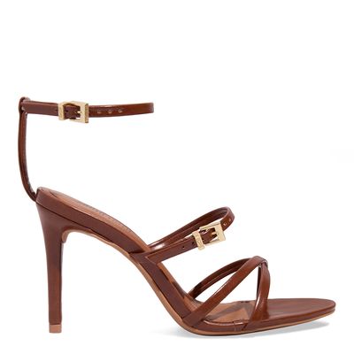 Sandália Verniz Marrom Salto Alto Fino