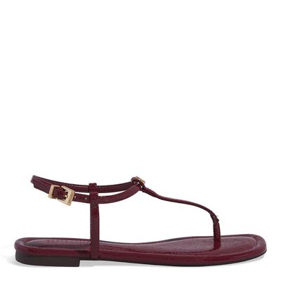 Rasteira Verniz Glossy Vermelho Bico Quadrado