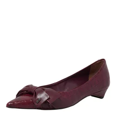 Sapatilha Croco Italiano Laço Bico Fino Salto Baixo Roxo Berry