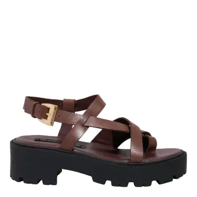 Sandália Papete Tratorada Couro Confort Marrom Terracota