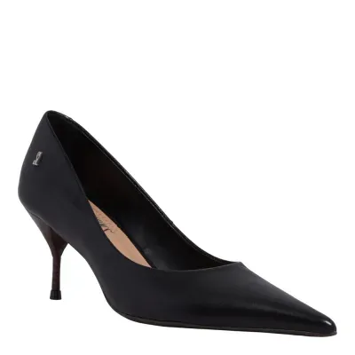 Scarpin Couro Confort Bico Fino Salto Agulha Preta