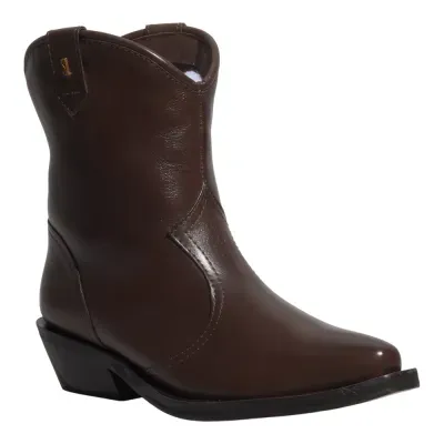 Bota Western Couro Confort Cano Longo Marrom Dark