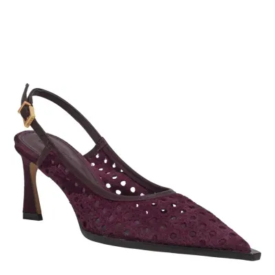 Scarpin Slingback Couro Camurça Tressê Salto Fino Roxo Berry