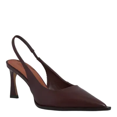 Scarpin Slingback Couro Salto Fino Marrom Dark Cocoa