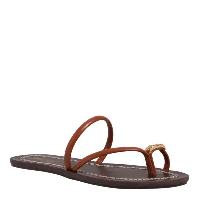 Rasteira Couro Nobre Metal Bold Marrom Brick