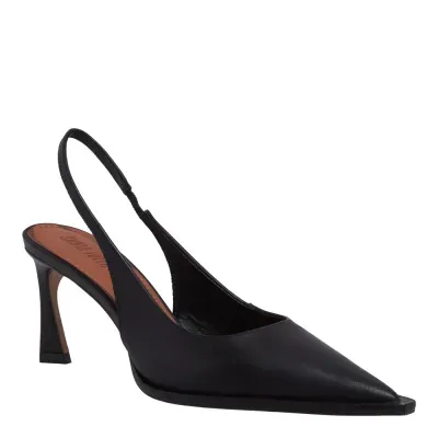 Scarpin Slingback Couro Salto Fino Preto