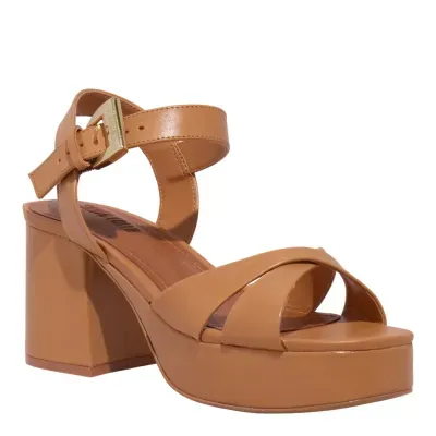 Sandália Anabela Plataforma Couro Nobre Caramelo