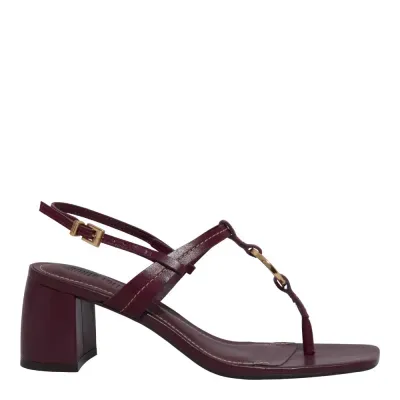 Sandália Thong Couro Soft Salto Bloco Roxo Berry