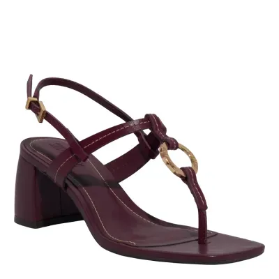 Sandália Thong Couro Soft Salto Bloco Roxo Berry