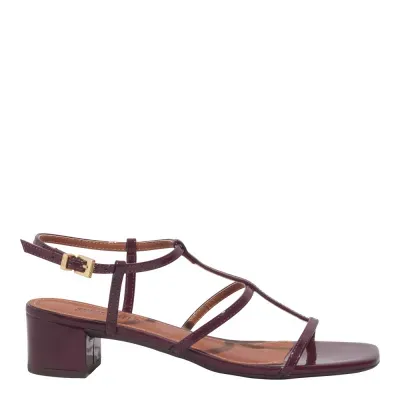 Sandália Verniz Salto Bloco Vermelho Marsala