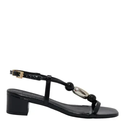 Sandália Napa Bico Quadrado Salto Bloco Preta