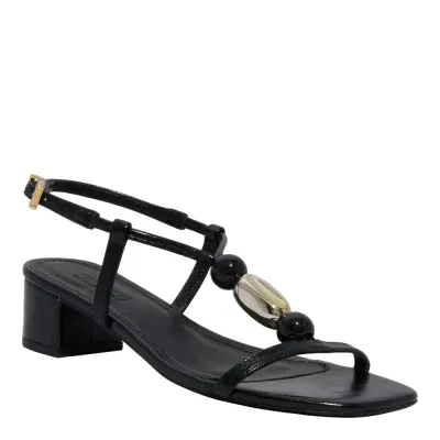 Sandália Napa Bico Quadrado Salto Bloco Preta