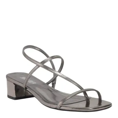 Sandália Metalizada Reflexo Salto Bloco Prata